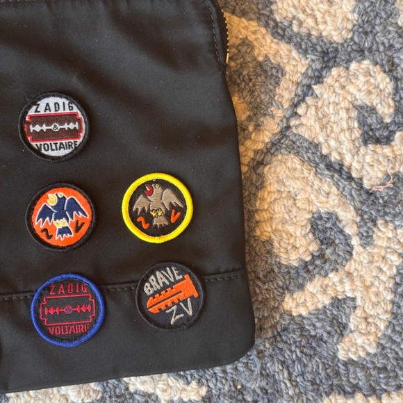 Zadig & Voltaire Black Cloth Clutch Bag with Multi patches & Top Zip Closure - Picture 4 of 8